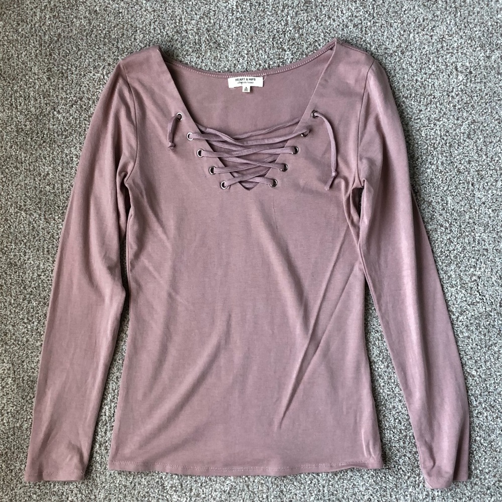 Mauve Lace-Up Long Sleeve Shirt